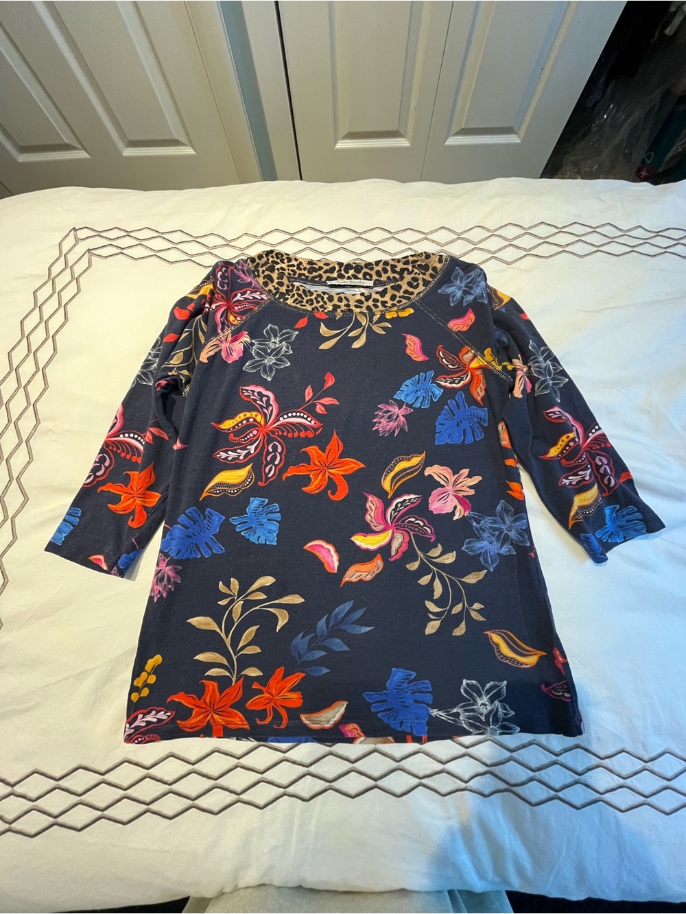 Women's Navy Floral Print Long Sleeve Top
